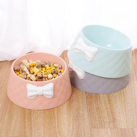 Quilted Plastic Food Bowls for Pets; Coquette design with Bow