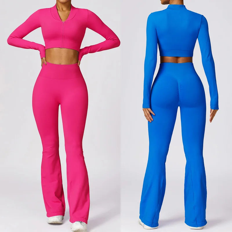 2PC & 3PC Seamless Workout Set;  Leggings, Jacket, and Bra