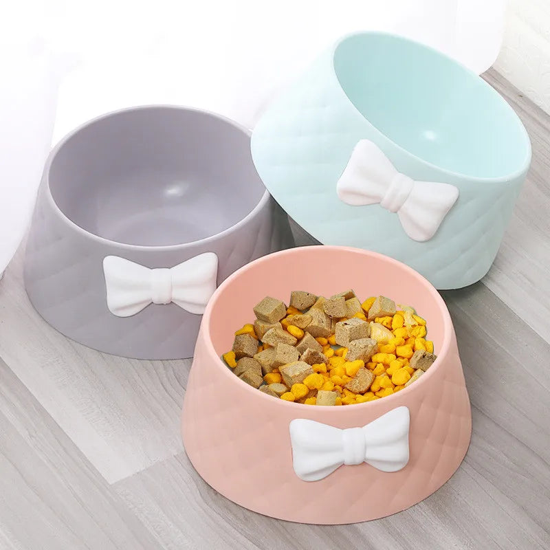 Quilted Plastic Food Bowls for Pets; Coquette design with Bow